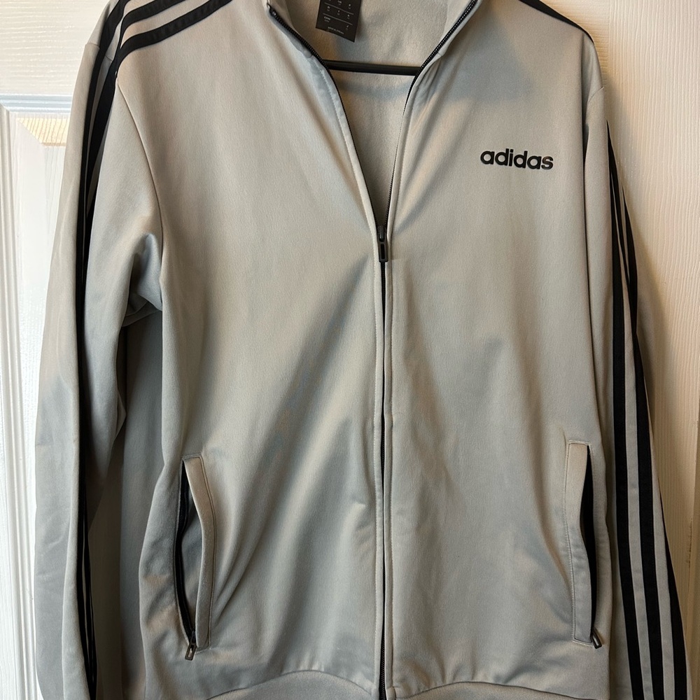Adidas Women’s  Light Gray Track Jacket with Black Stripes